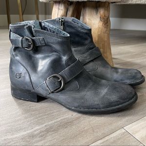 Born Shoes | Blue Stone Grey Leather Moto Boots